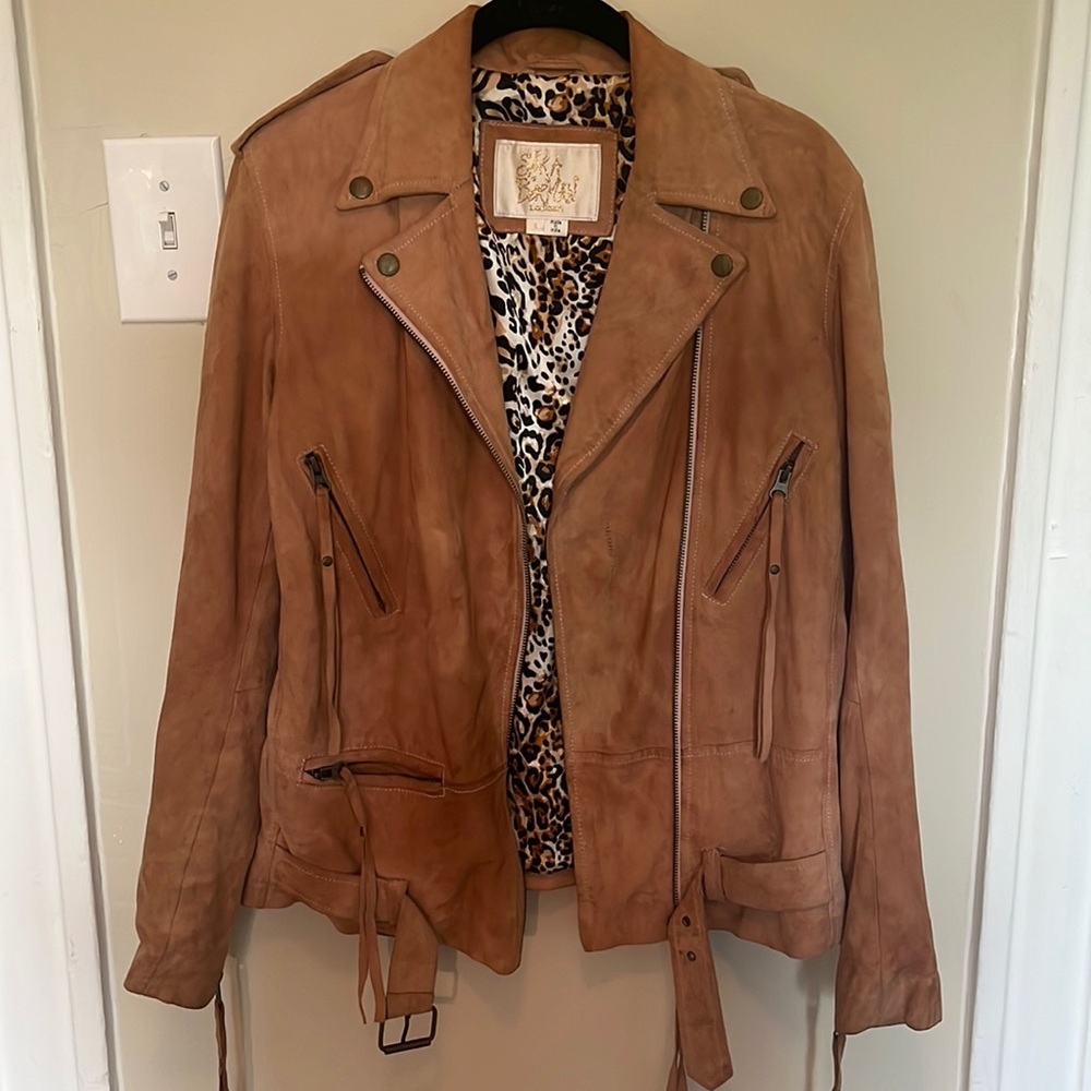 Sara Berman Blush Camel Suede Moto Jacket Size S